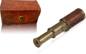 Solid Marine Antique Brass Telescope Binoculars 6 -inch With Leather Box - Picture 1 of 8