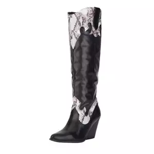WOMENS LADIES KNEE LENGTH COWBOYS BOOTS WESTERN STYLE LINE DANCING CUBAN HEEL - Picture 1 of 9