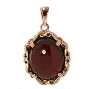 PE092 Genuine 9K or 18K Gold Natural 10x8mm Oval Garnet Cabochon Pendant - Picture 1 of 1