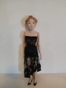 Handpainted 15'in Beautiful Unique Porcelain Doll In Black Sheer Dress/Stand - Picture 1 of 24