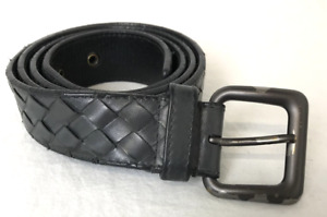 Bottega Veneta Intrecciato Belt in Graphite Grey Leather - Size 85 cm
