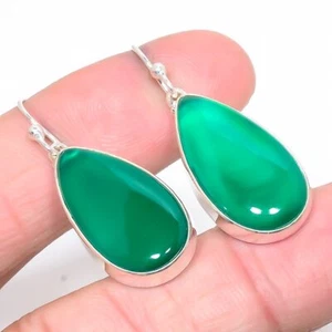 African Green Onyx Gemstone 925 Sterling Silver Earring Jewelry 1.58" T52 - Picture 1 of 2