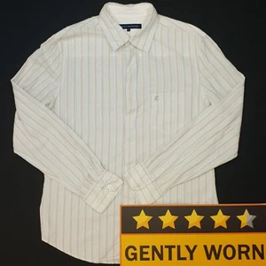 French Connection Shirt Concealed Buttons LARGE Blue Long Sleeve Regular Striped - Picture 1 of 10