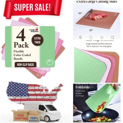 Набор гибких ковриков для разделочной доски - очень толстые и с цветовой кодировкой для безопасности - Изображение 1 из 4