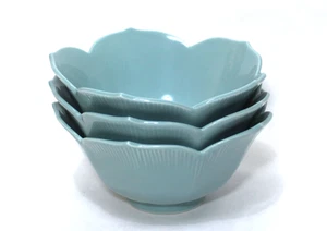 Lotus Reisschalen blau Porzellan 5" asiatisch Set 3 - Bild 1 von 4