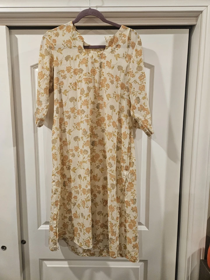 Vestido midi floral hecho a mano para mujer M estampado de flores manga corta abullonada solero.  Foto 1 de 4