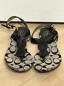 Coach schwarze geflochtene flache Zehenstegsandalen Rebecka 7M - sehr guter Zustand - Urlaub Reisen - Bild 1 von 11
