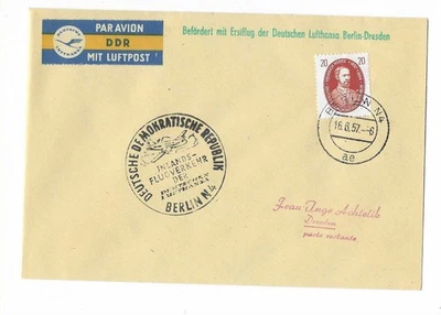 W751 Brief DDR Luftpost Lufthansa Erstflug Berlin - Dresden 1957 Sonderstempel - Bild 1 von 2