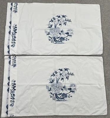 Ralph Lauren Pillowcases Standard Set of 2 Blue Floral Chinoiserie Made in USA - Image 1 of 4