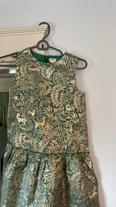 Crewcuts Jacquard Dress Green / Gold Girls Dress Deer Fawn Sleeveless 10 - Picture 1 of 8