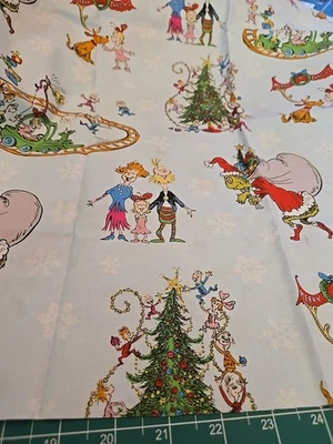How The Grinch Stole Christmas Grinch Pale Blue Seuss Cotton Fabric 1 Yard Train - Image 1 of 4