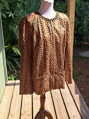 Alfred Dunner Jacket Sz 18 Leopard Print Zip Front Sequin Neckline Textured  - Image 1 of 4