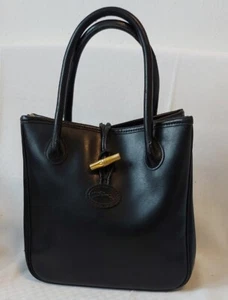 Longchamp Roseau Handtasche Tasche Handtasche Echt Leder  mit Goldknopf Tasche - Bild 1 von 12