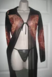 Camisón negro largo vintage década de 1960 estampado psicodélico hippie neglige pequeño - Imagen 1 de 23