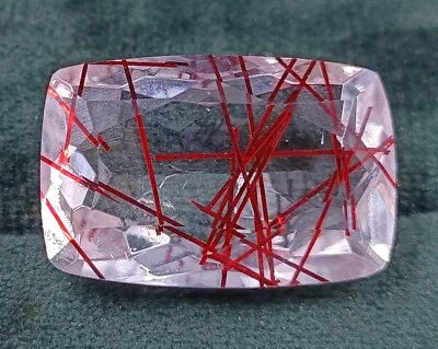 56.75 Ct Cushion Red Rutilated Quartz Certified Transparent Loose Gemstone 5AIX - Image 1 of 4