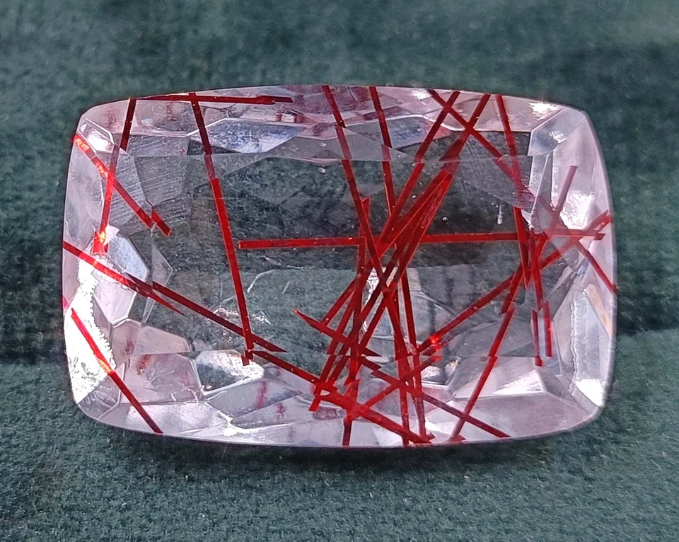 56.75 Ct Cushion Red Rutilated Quartz Certified Transparent Loose Gemstone 5AIX - Image 1 of 4