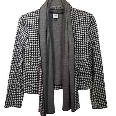 Cabi Houndstooth Jacket S 3904 Black White Scarf Pockets Stretch - Image 1 of 4