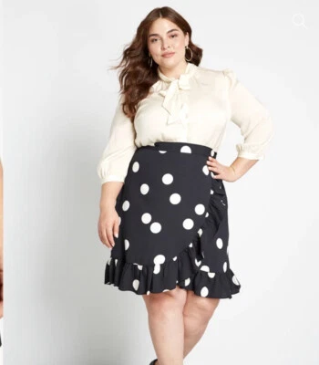 ModCloth Polka Dot Wrap Ruffle Skirt Plus Size 28 NWT - Image 1 of 4