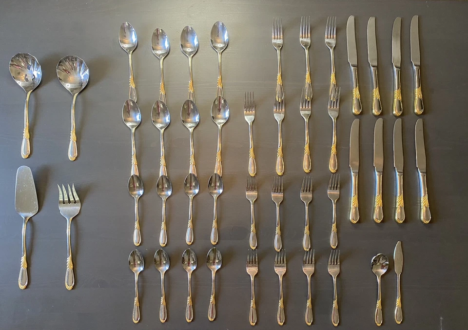 Juego de cubiertos de acero inoxidable 45 piezas Retroneu K-18 LINDA Accent para servir 8 leer Foto 1 de 4