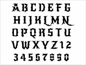 GOTHIC Alphabet Stencil 1 Inch Dark Style Devil Evil Font Set Letters Sheet S578 - Picture 1 of 2