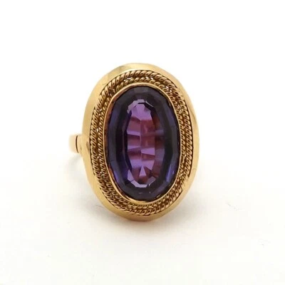 Solid 18k Gold Lab Created Amethyst Rope Navette Ring Setting Vintage - Image 1 of 4