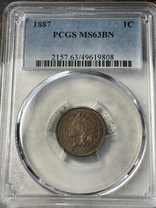 1887 1c PCGS MS-63BN Indian Head Cent - Picture 1 of 3
