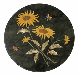 24" Green Marble Semi Precious Stone inlay work pietra dura marquetry art Work - Picture 1 of 3