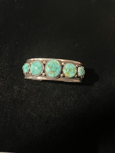 Navajo Happy Piasso Stamped Sterling Cuff Sonoran Gold Turquoise 6 7/8 ...