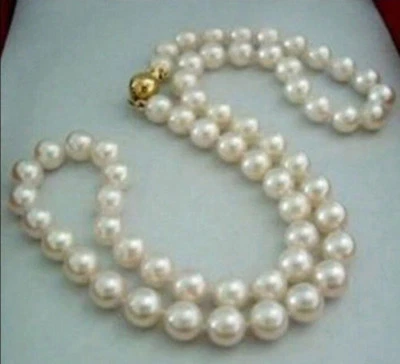 Natural 8-9mm White Akoya Round Pearl Necklace 17'' 14k Gold Clasp - Image 1 of 3