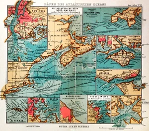 1907 ALTE GEOGRAPHISCHE KARTE: HAUPTHÄFEN ATLANTIK ATLAS.JUSTUS PERTHES - Bild 1 von 3