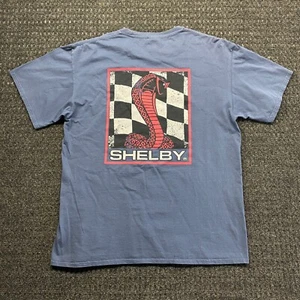 Ford Shelby Cobra Mustang Graphic Print Racing Flag Snake T Shirt L Blue - Picture 1 of 6