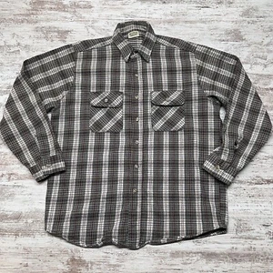 Vintage Five Brother Flannel Shirt Mens Large Brown Beige Plaid Heavy Workwear - Picture 1 of 10