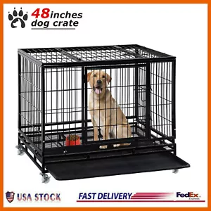48" Large Dog Crate Heavy Duty Strong Metal Dog Cage XL XXL Pet Kennel w/ Tray - Picture 1 of 8