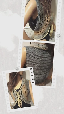 crochet handmade womans boho vest top festival large xl eclipse sparkle new - Image 1 of 4