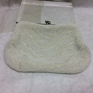 Vintage Ladies White Beaded Purse Clutch - Picture 1 of 9