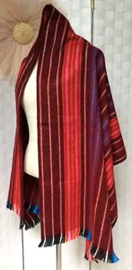 NUEVO SIN ETIQUETAS Bufanda Amano Inkas Lana Alpaca Rojo Azul Naranja Blanco Rayas Borla Grande FXF - Imagen 1 de 23