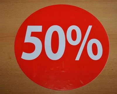 DILA GMBH 50er Set Aufkleber "50 %" Preisschilder Werbeaufkleber Ladeneinrichtung 2. Wahl