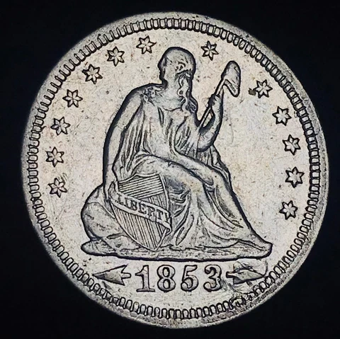 1853 Seated Liberty Quarter 25C RAYS ARROWS Choice 90% Silver US Coin CC18787 Cover
