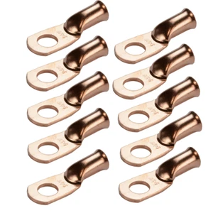 10PCS 6 Gauge Ring 5/16" Hole Terminal BATTERY Lug Bare Copper Un-insulated AWG - Picture 1 of 6