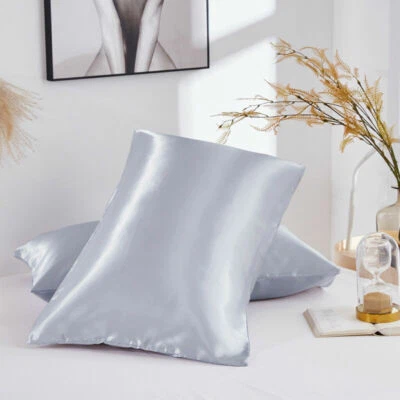 Funda de Almohada de Seda Satinada Real Lujosa Estándar Queen King Hogar Ropa de Cama Suave Foto 1 de 4