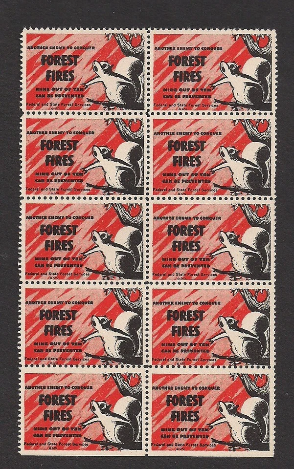 Poster Cinderella stamp block prevent forest fires squirrel MNH - Image 1 of 1