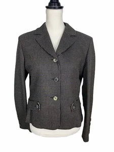 Ronit Zilkha Blazer Jacket UK 16 – Silk Wool Black Beige Checked Smart Workwear - Picture 1 of 12