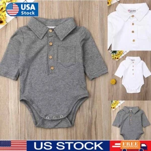 Newborn Infant Baby Boy Formal Cotton Romper Bodysuit Jumpsuit Outfit Clothes - Picture 1 of 25