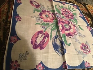 Vintage Purple Pink Tulips Violets Hankie GC § - Picture 1 of 1
