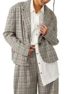 NWOT FREE PEOPLE Cali Plaid Blazer In Dust Combo size M - Picture 1 of 9