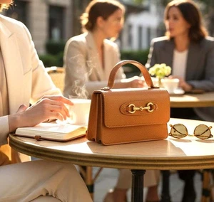 Bolso Cartera de Cuero Italiano Genuino - Marrón Ceniza Bolso de Mano para Mujer, Elegante Cartera - Imagen 1 de 44