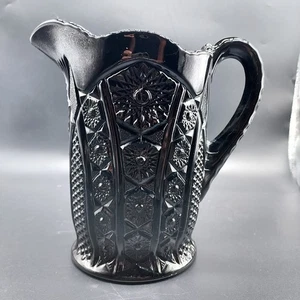 Indiana Glass Tiara Monarch 44 Oz Pitcher Paneled Daisy and Finecut Black Glass - Picture 1 of 10