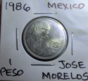 Mexican Coin 1 Un Peso 1986 Jose Maria Morelos Mexico Aguila Cascabel Nopal - Picture 1 of 3