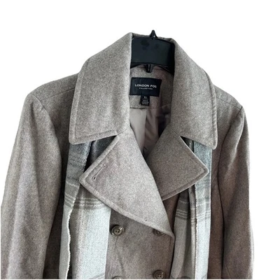 NEW Womens London Fog PeaCoat XL Taupe Heather Wool Blend with Plaid Scarf NWT - Image 1 of 4