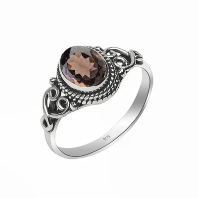 Natural gemstone ring amethyst smoky peridot ring 925 silver engagement ring - Image 1 of 4